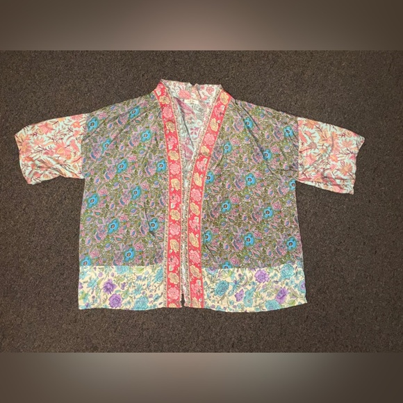 Karma Highway Floral Paisley Colorful Short Open Kimono OS Bohemian Hippie - Picture 4 of 10